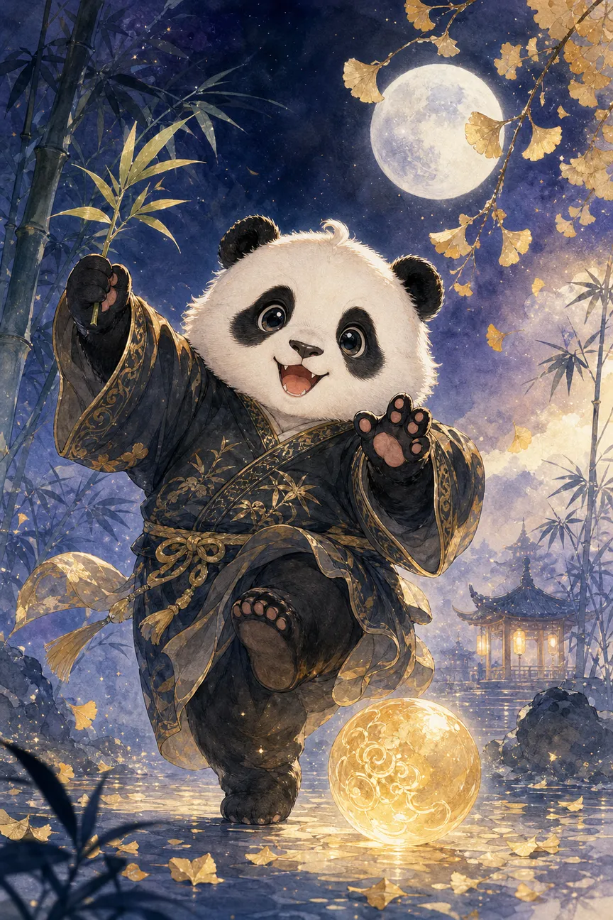 月夜竹林中的 AI Panda